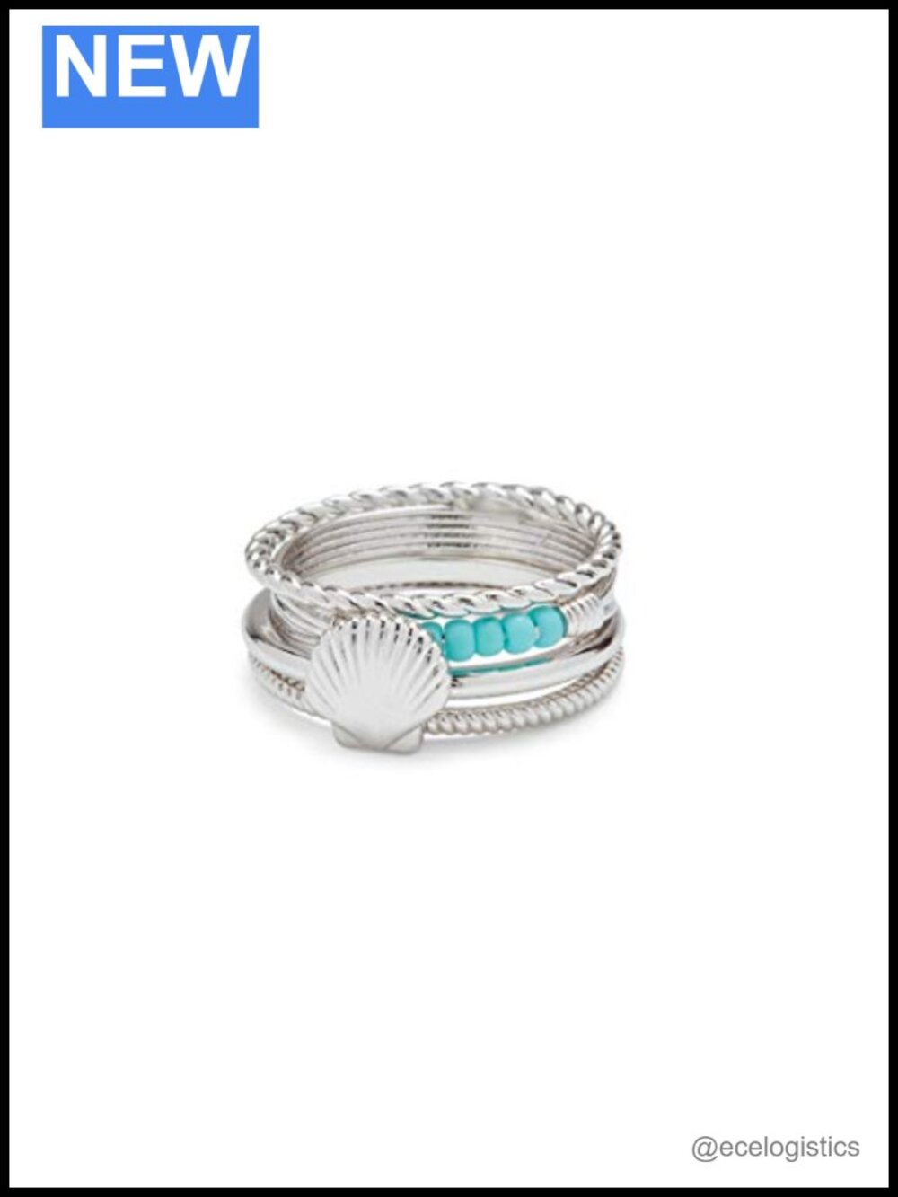 Pura Vida Shell Ring Stack Rhodium Plated Brass Band Size 9